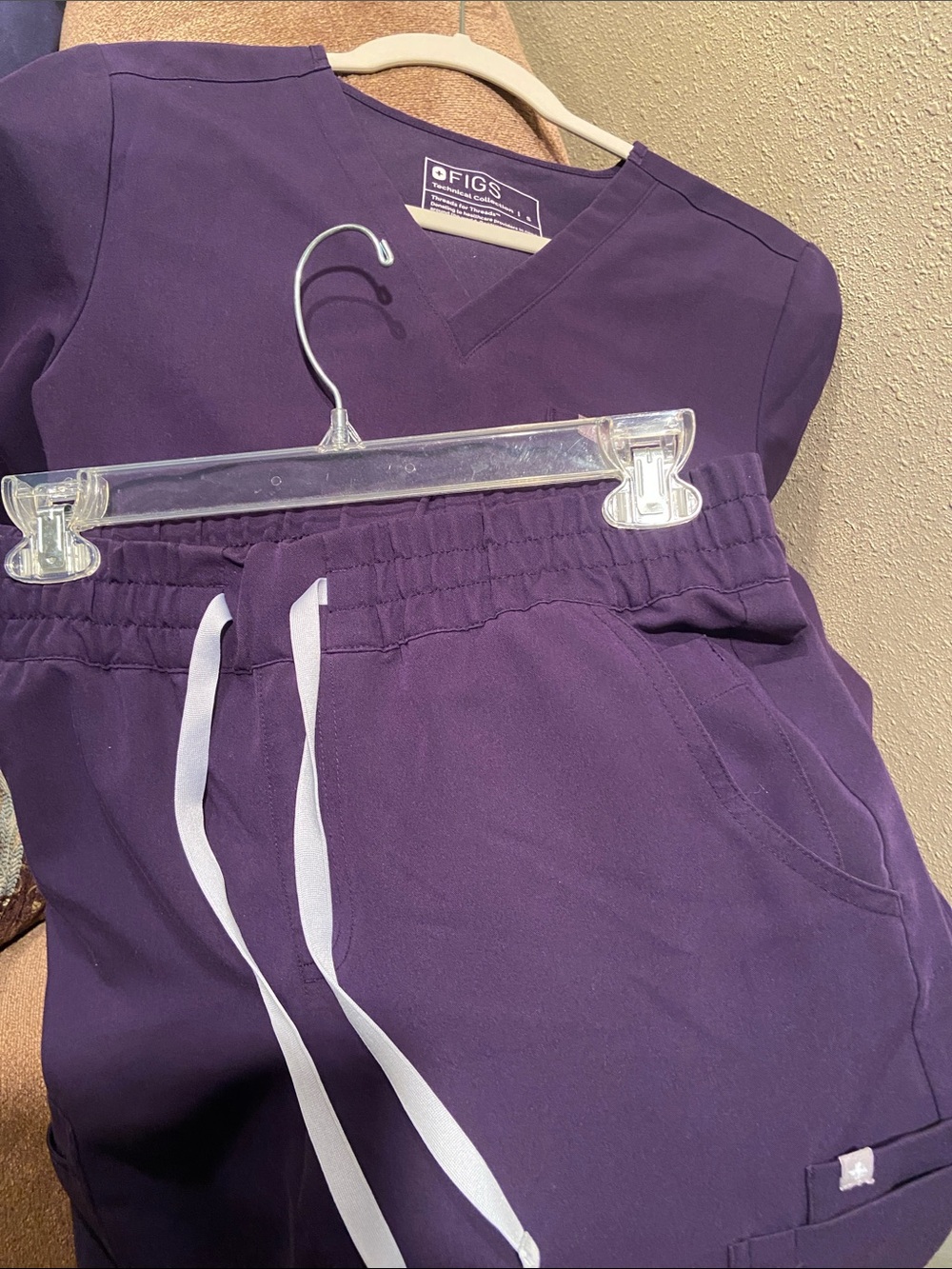 Figs Small Long Sleeve Top and Small Pants in Deep Purple